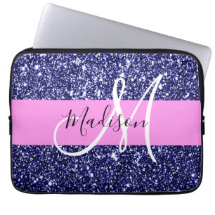 Glam Pinkes Marineblau Glitter Funkeln Name Monogr Laptopschutzhülle