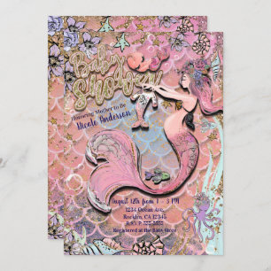 Glam Prego Mermaid Gold Glitzer Babydusche Einladung