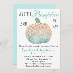 Glam Pumpkin Aqua Peach Orange Glitzer Babydusche Einladung