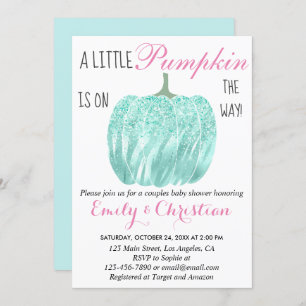 Glam Pumpkin Aqua Turquoise Glitzer Babydusche Einladung