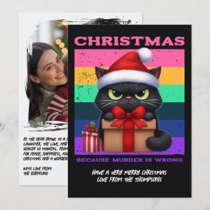 Glam Punk Lustige Katze Retro Weihnachtsfoto Feiertagskarte