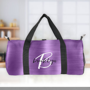 Glam Purpur gebürstetes Metall Schwarz Weiß Monogr Duffle Bag