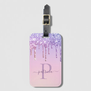 Glam Purpur Glitter Tropfen Elegantes Monogramm G Gepäckanhänger