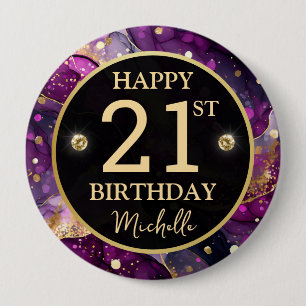 Glam Purpur Gold Achat Geburtstag Button