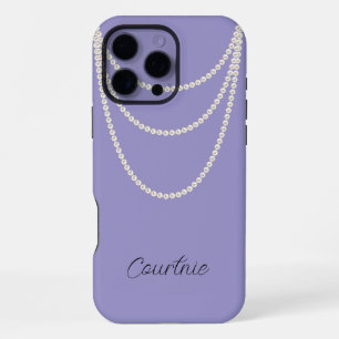Glam Purpur Weiße Perlen iPhone 16 Pro Max Hülle