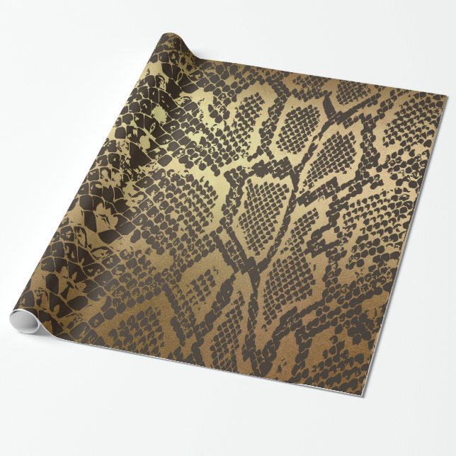 Glam Python Snake Skin Golden Shiny Wrapping Paper Geschenkpapier (Ungerollt)
