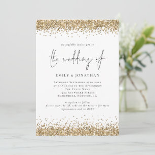 Glam QR Code Gold Glitzer Borders Wedding Einladung
