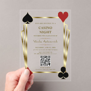 Glam QR Code Vegas Casino Night Man Abschluss Acryleinladungen