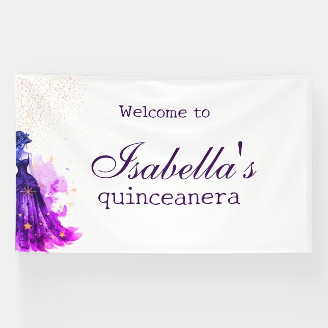 Glam Quince Glitzer lila Kleid Akryllische Zeichen Banner (Horizontal)