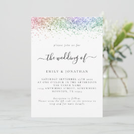 Glam Rainbow Glitzer QR Code Wedding Einladung