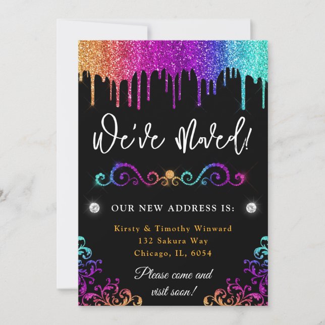 Glam Rainbow Gradient Glitzer Neue Zuhause Ankündigung (Vorderseite)