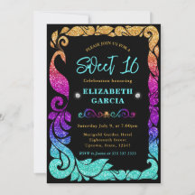 Glam Rainbow Gradient Glitzer Peacock Sweet 16
