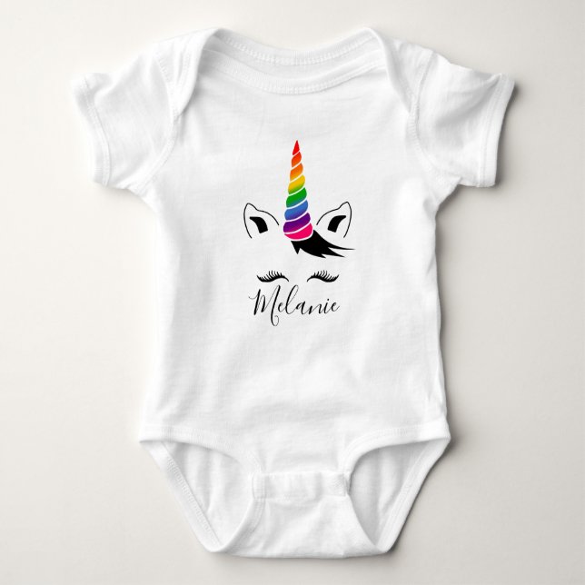 Glam Rainbow Unicorn Baby Strampler (Vorderseite)