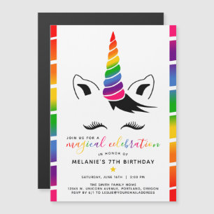 Glam Rainbow Unicorn Geburtstagsparty Magneteinladung