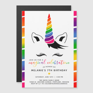 Glam Rainbow Unicorn Geburtstagsparty Magneteinladung