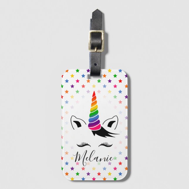 Glam Rainbow Unicorn Gepäckanhänger (Vorderseite Vertikal)