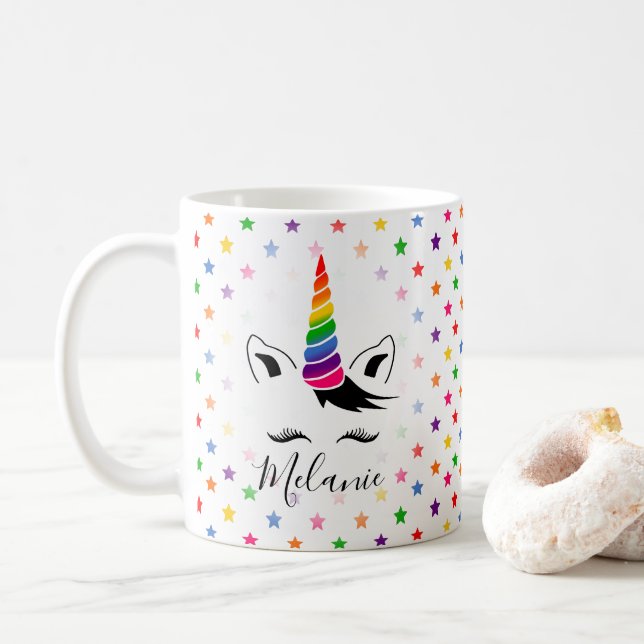 Glam Rainbow Unicorn Kaffeetasse (Mit Donut)