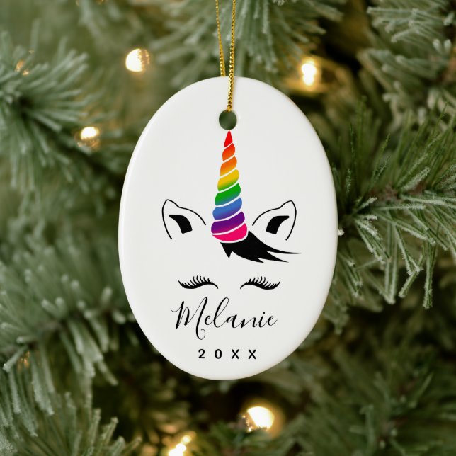 Glam Rainbow Unicorn Keramik Ornament (Baum)