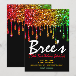 Glam Rasta Regenbogen Glitter Tropfen Geburtstagsf Einladung