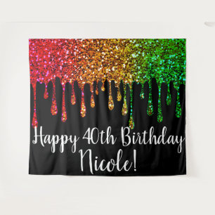 Glam Rasta Regenbogen Glitter Tropfen Geburtstagsf Wandteppich