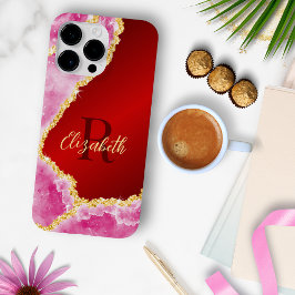 Glam Red and Pink Mit Monogramm Girly Case-Mate iPhone 14 Pro Max Hülle