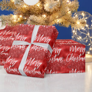 Glam Red Foil Glitzer Frohe Weihnachtskalligraphie Geschenkpapier