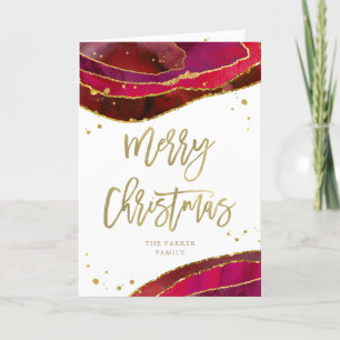 Glam Red Geode mit Gold Frohe Weihnachten