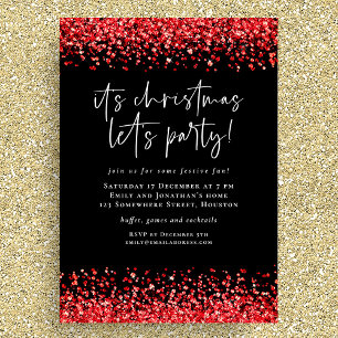 Glam Red Glitzer Weihnachten Lasse Party Black Einladung