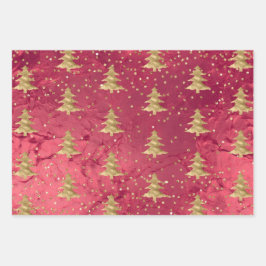 Glam Red Gold Christmas Tree Glitz Geschenkpapier Set