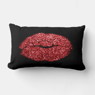 Glam Red Lips Glitzer Black Makeup Kiss Lendenkissen