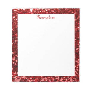 Glam Red Sequin Glitzer Sparkle Border Personalisi Notizblock