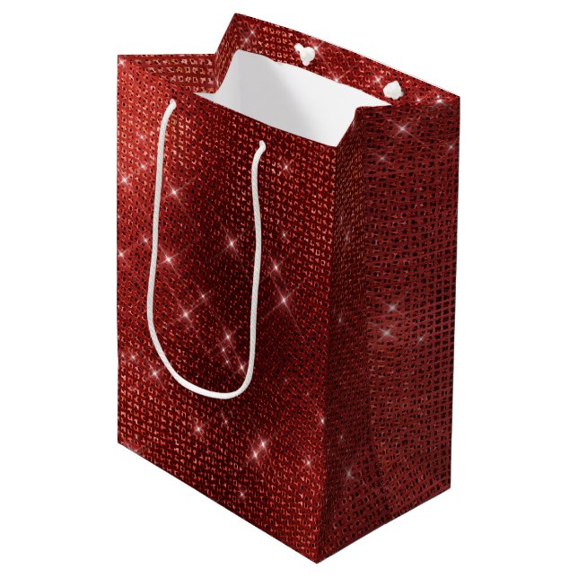 Glam Red Sparkle Mittlere Geschenktüte (Vorderseite Schrägansicht)