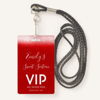 Glam Red Sweet 16 Einladung VIP Pass Abzeichen Ausweis