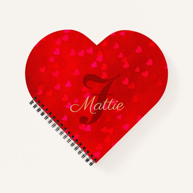 Glam Red Valentine Gold Name Heart Spiral Notebook Notizbuch (Vorderseite)