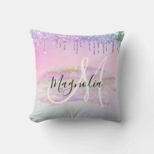 Glam Regenbogen Einhorn Ombre Glitter Rosa Monogra Kissen