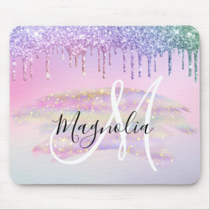 Glam Regenbogen Einhorn Ombre Glitter Rosa Monogra Mousepad