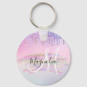 Glam Regenbogen Einhorn Ombre Glitter Rosa Monogra Schlüsselanhänger