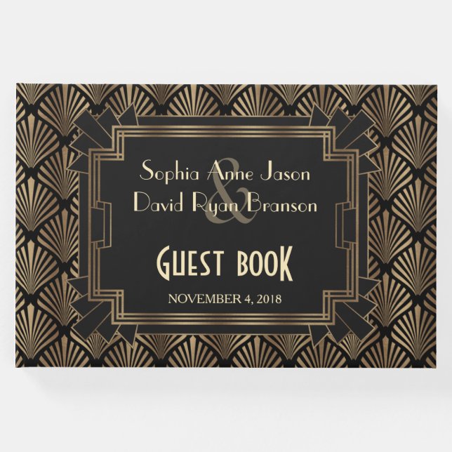 Glam Roaring 20's Gold Great 1920s Wedding Gästebuch (Vorderseite)