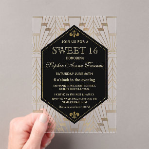 Glam Roaring 20s Great Gatsby Art Deco Sweet 16 Acryleinladungen