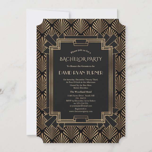 Glam Roaring 20's Great Gatsby Bachelor Party Einladung (Vorderseite)
