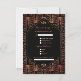 Glam Roaring 20s Great Gatsby Copper Black Wedding RSVP Karte
