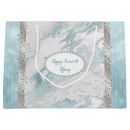 Glam Robins Egg Blue und Silver Gift Bag Große Geschenktüte