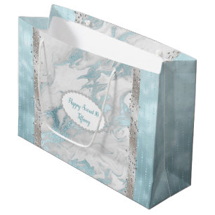 Glam Robins Egg Blue und Silver Gift Bag Große Geschenktüte