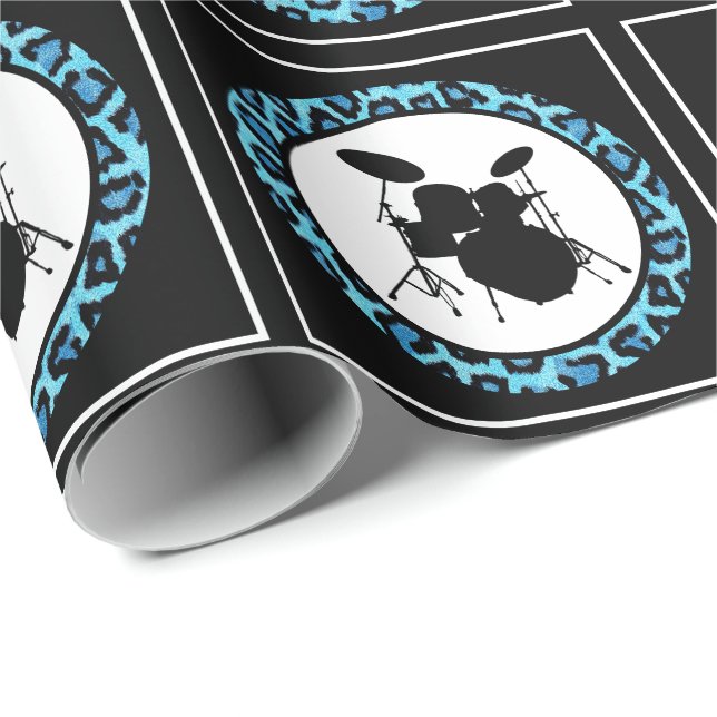 Glam Rock Drummer Leopard Drum Kit Musikergeschenk Geschenkpapier (Rolleneckpunkt)