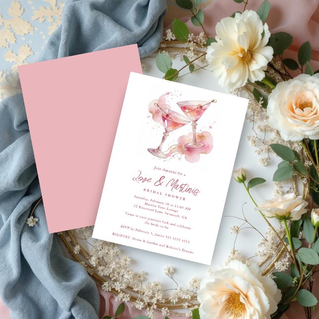 Glam Romantic Pink Martini Glasses Bridal Shower Einladung (Glam Romantic Pink Martini Glasses Bridal Shower Party Invitation Cards Design.)