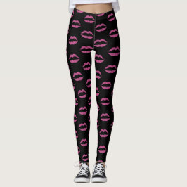 Glam rosa Lippen bedrucken auf schwarzem Schminkkü Leggings