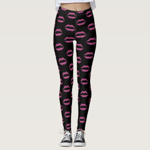 Glam rosa Lippen bedrucken auf schwarzem Schminkkü Leggings