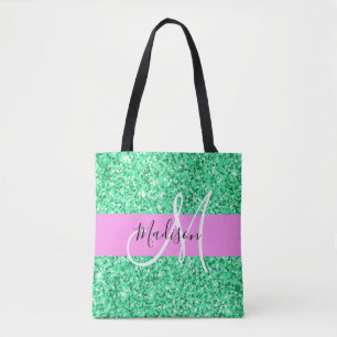 Glam Rosa und grüner Glitzer Glitzern Monogram Nam