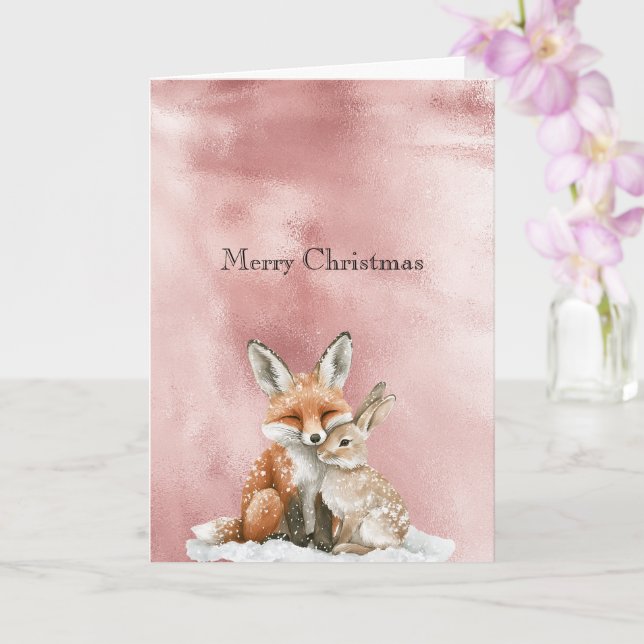 Glam Rose Blush Pink Fox Bunny Christmas Karte (Orchidee)