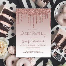 Glam Rose Gold 21. Geburtstag Party Einladung